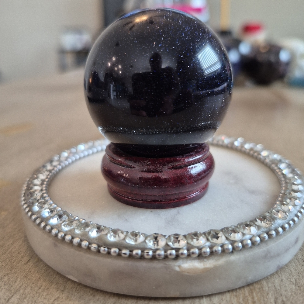 Blue Goldstone Crystal Sphere Orb #1 New - Picture 5 of 10